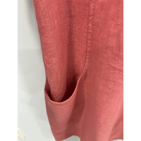 Blu Orchid Women's XL 100% Linen Dress Pink Textured Floral Neckline Pockets - Picture 5 of 10